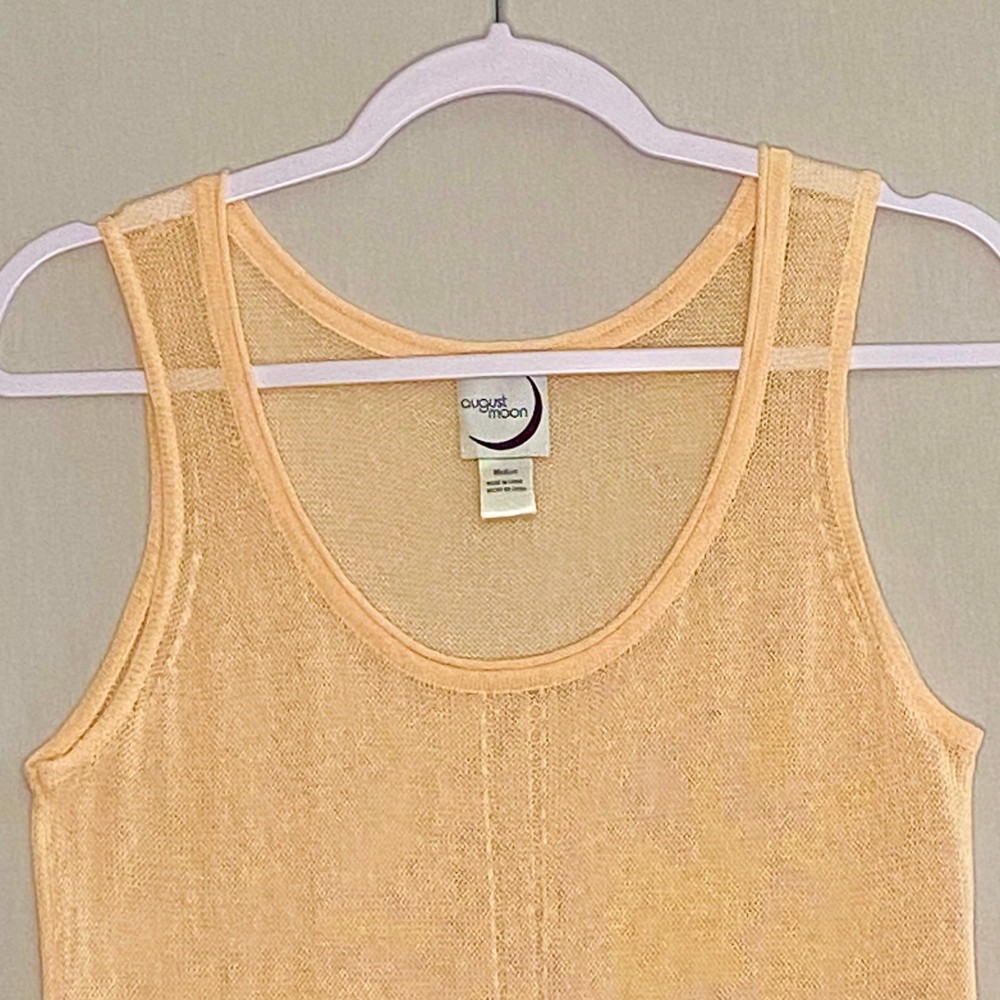 💎August Moon Womens Sheer Knit Top Size Medium Pale Orange Linen Blend - Picture 2 of 6